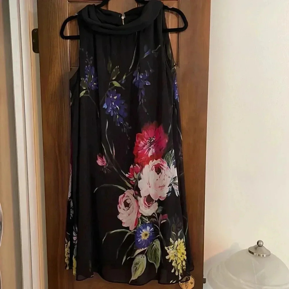 Ignite Evening floral lined dress with sheer overlay size 12